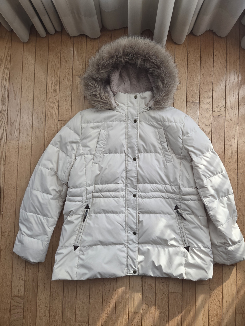 Lauren Ralph Lauren Cream Down Faux-Fur Hooded Puffer Coat - XXL